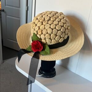 Elegant Straw Hat with Red Rose Accent